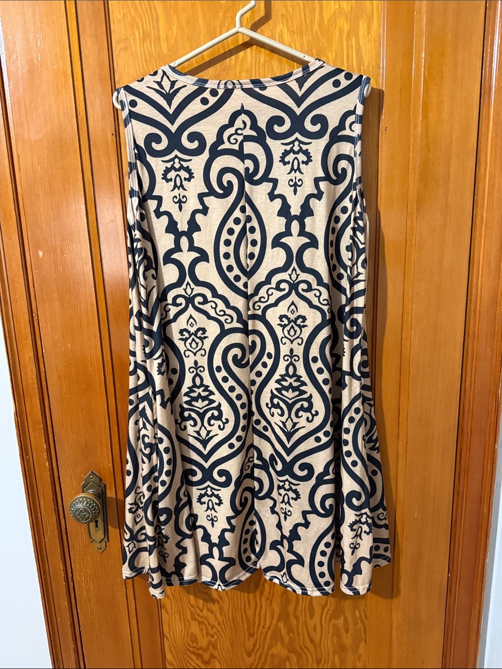 Beige and Black Sleeveless Mini Dress with Ornate Print - Picture 3 of 3